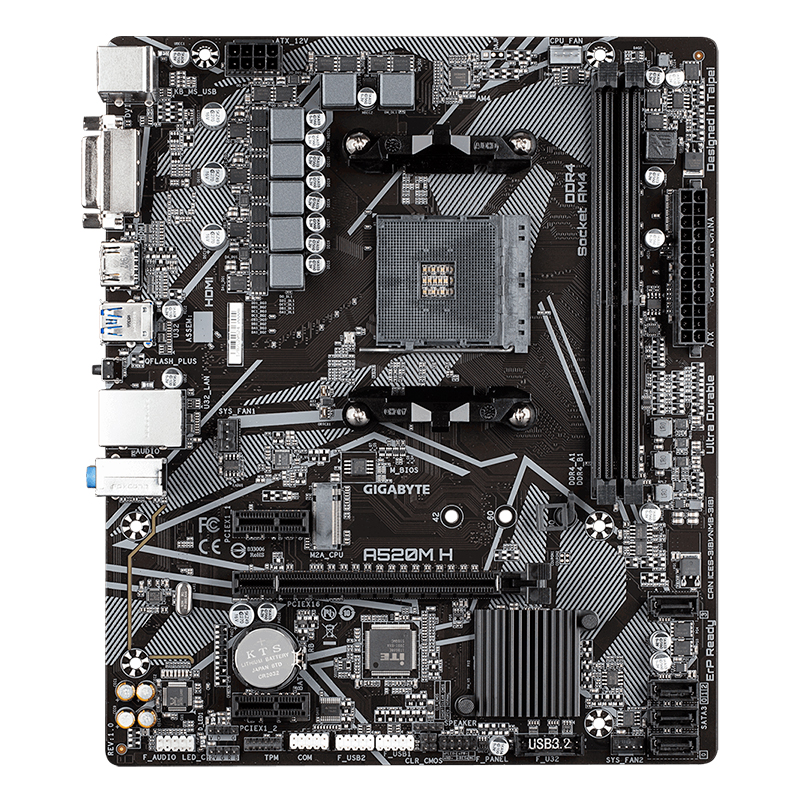 Motherboard Gigabyte A520M H (rev. 1.x), AMD A520, AM4, DDR4, LAN, Audio HD, DVI-D, HDMI