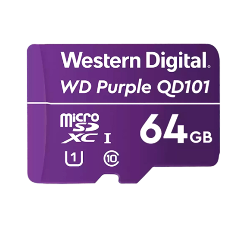 Memoria Flash WD Purple 64GB SC QD101 microSD, ideal para Camaras de videovigilancia.