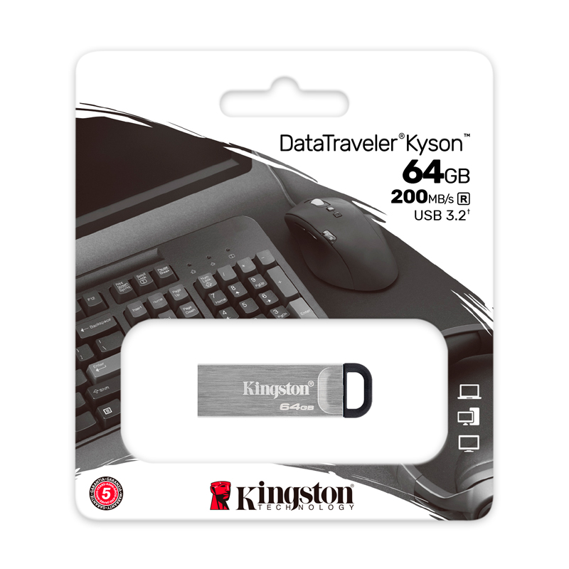 [388323] Memoria Flash USB Kingston DataTraveler Kyson, 64GB, USB 3.2 Gen 1, Plata