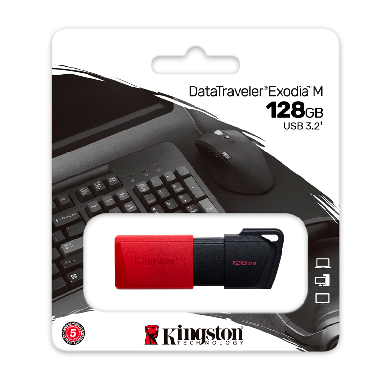 [393598] Memoria Flash USB Kingston DataTraveler Exodia M, 128GB, USB 3.2 Gen 1, Rojo
