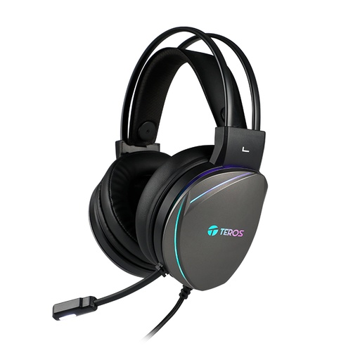 [mmhste8170n] Auriculares Gaming TEROS TE-8170N estéreo 7.1, micrófono, conector USB, Negro, Luces RGB