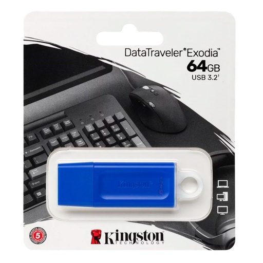 Memoria Flash USB Kingston DataTraveler Exodia, 64GB, USB 3.2 Gen 1, Azul