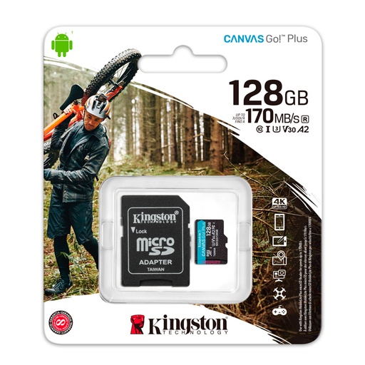 [acktsdcg3128gb] Memoria Flash microSDXC Kingston Canvas Go! Plus, 128GB con adaptador SD.