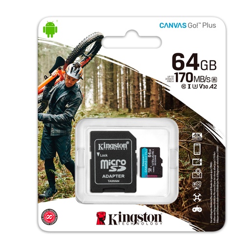 [acktsdcg364gb] Memoria Flash microSDXC Kingston Canvas Go! Plus, 64GB con adaptador SD.