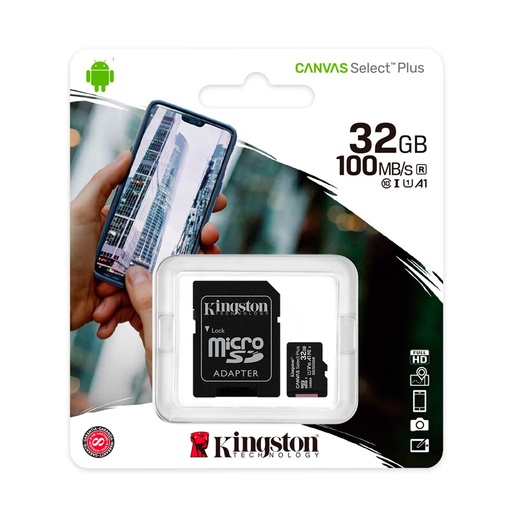 [acktsdcs232gb] Memoria micro-SD Kingston Canvas Select, 32GB, UHS-I Speed Class 1 (U1), con Adaptador SD