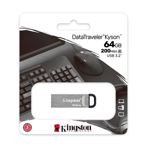 [acktdtkn64gb] Memoria Flash USB Kingston DataTraveler Kyson, 64GB, USB 3.2 Gen 1, Plata