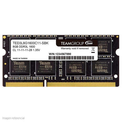 [me8tgted3l8g160] Memoria TeamGroup, 8GB, DDR3L, SODIMM, 1600MHz, CL11-11-11-28, 1.35V